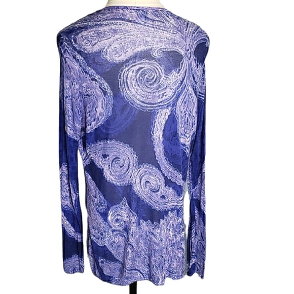 Purple Paisley Starry Night Artsy Open Rayon Knit Cardigan Boho Festival Chico's - Picture 1 of 11